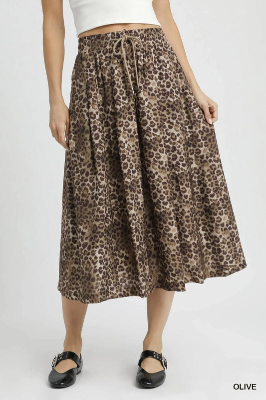 Image of Umgee Drawstring Leopard Midi Skirt | Queeble.shop