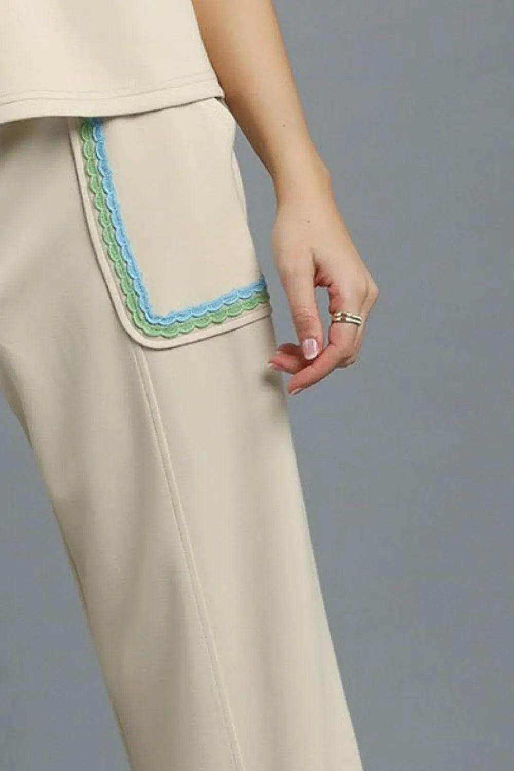 Image of Umgee Drawstring Wide Leg Pants with Scallop Trim Detail | Queeble.shop