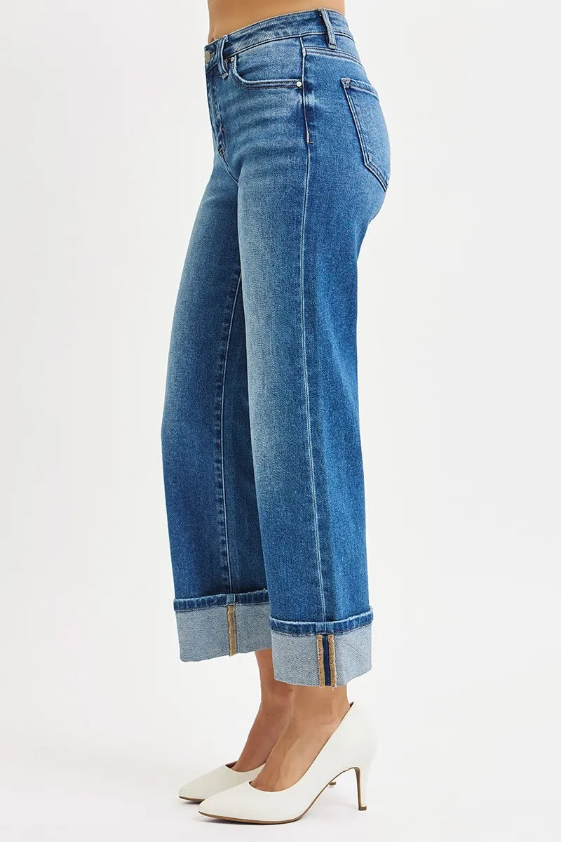 Image of RISEN Full Size Mid Rise Crop Straight Cuffed Jeans Plus Size | Queeble.shop
