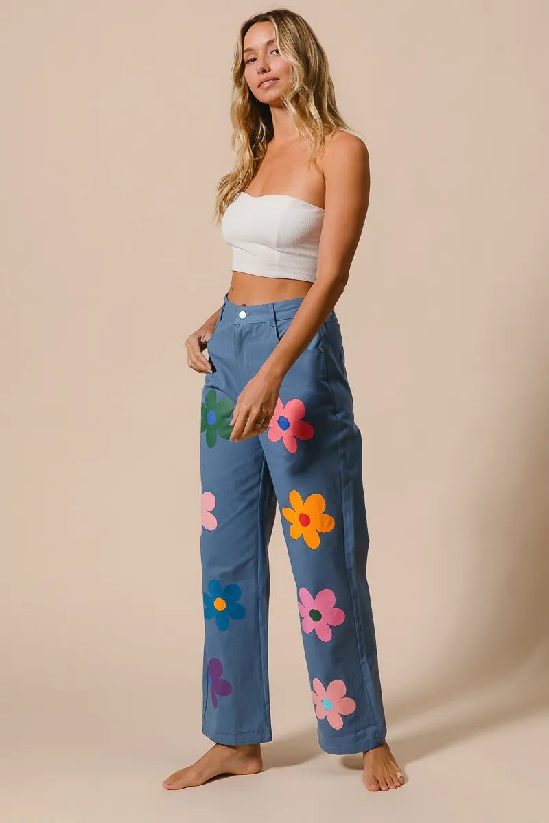 Image of BiBi Flower Print Straight Legs Pants | Queeble.shop