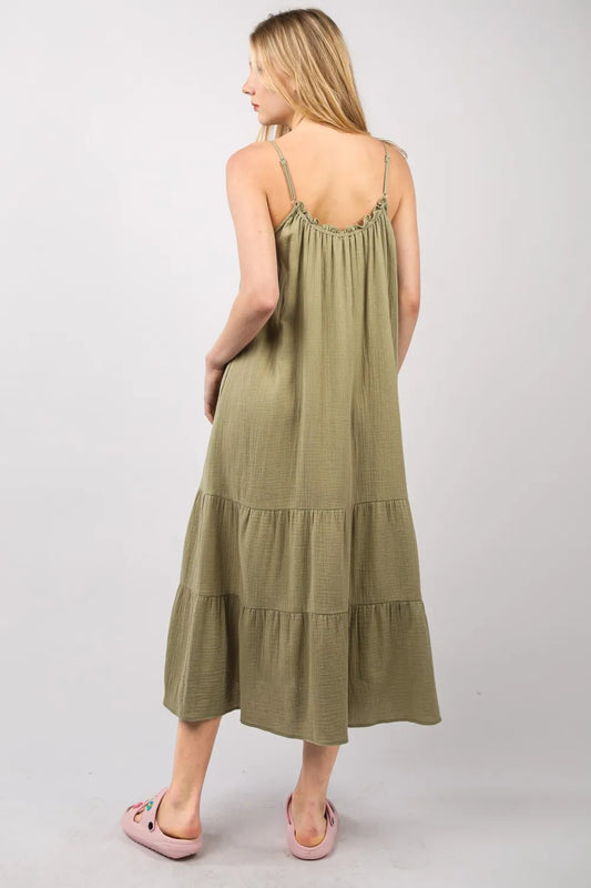 Image of VERY J Ruffled A-Line Midi Cami Dress | Queeble.shop