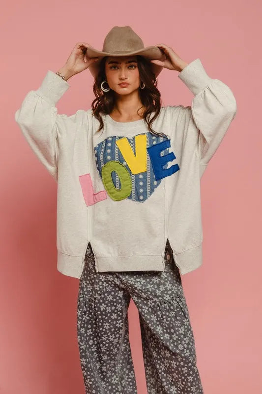 Image of BiBi LOVE Heart Patch Slit French Terry Sweatshirt | Queeble.shop