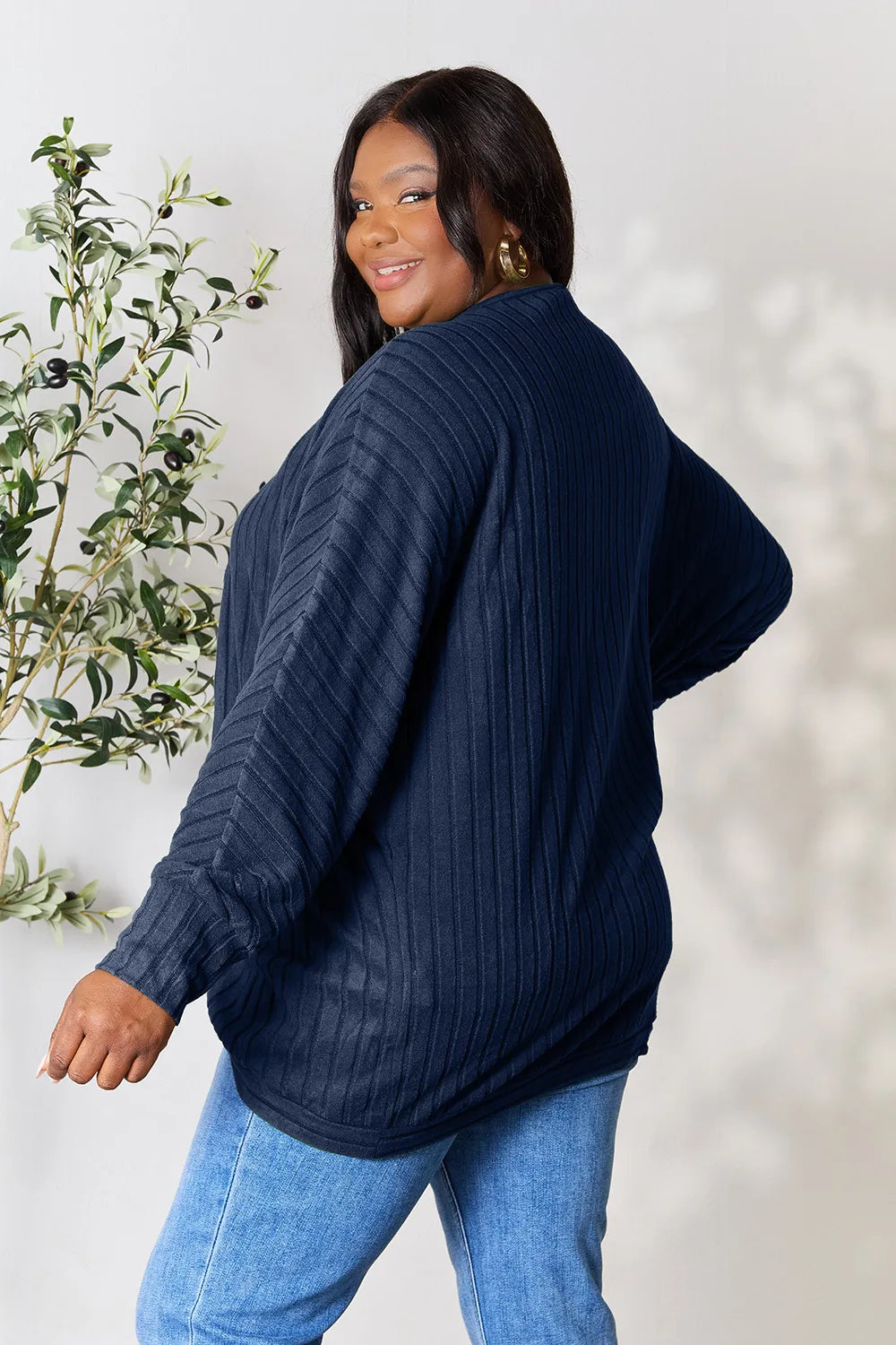 Image of Basic Bae Full Size Ribbed Cocoon Cardigan | Queeble.shop