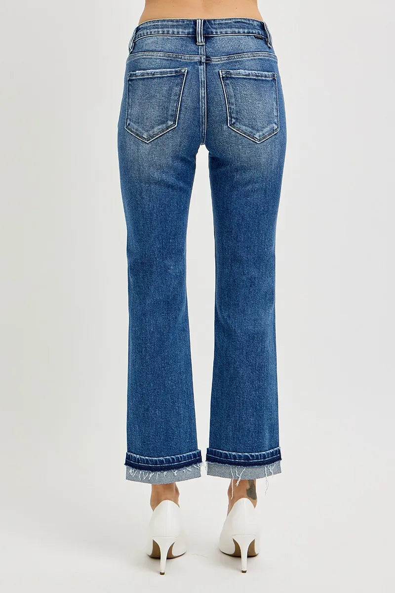 Image of RISEN Mid Rise Ankle Straight Cuffed Jeans | Queeble.shop