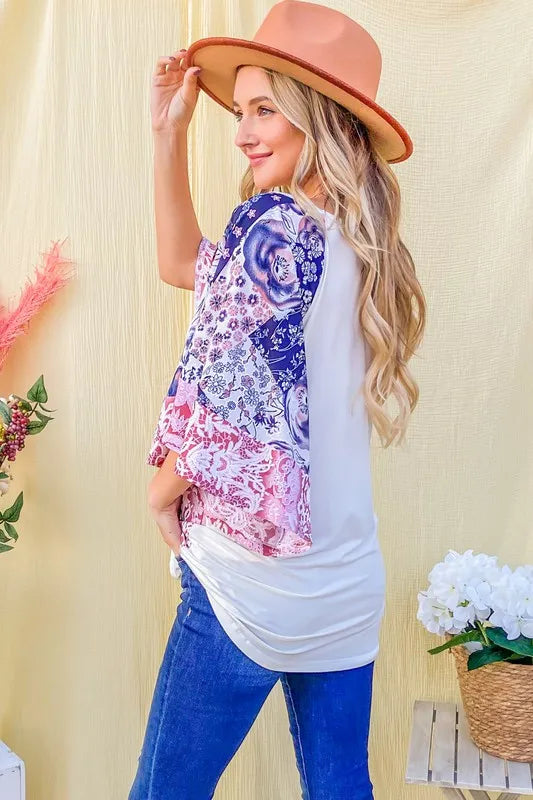 Image of And The WhyFloral Print Bell Sleeve Top | Queeble.shop