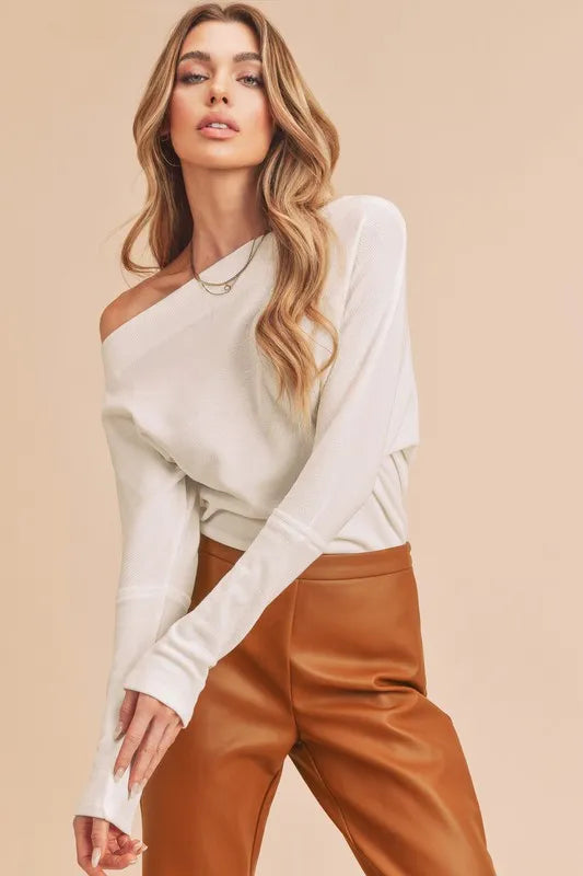 Image of Aemi + Co One Shoulder Long Sleeve Knit Top | Queeble.shop