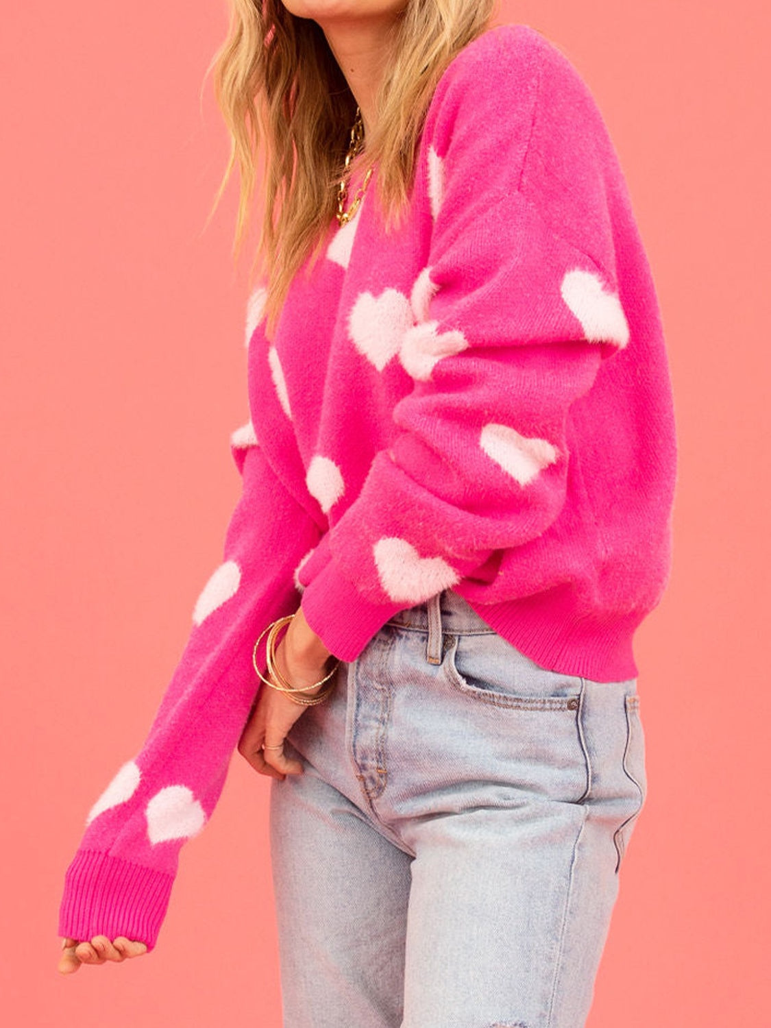 Image of Angel Wings Heart Round Neck Drop Shoulder Sweater | Queeble.shop