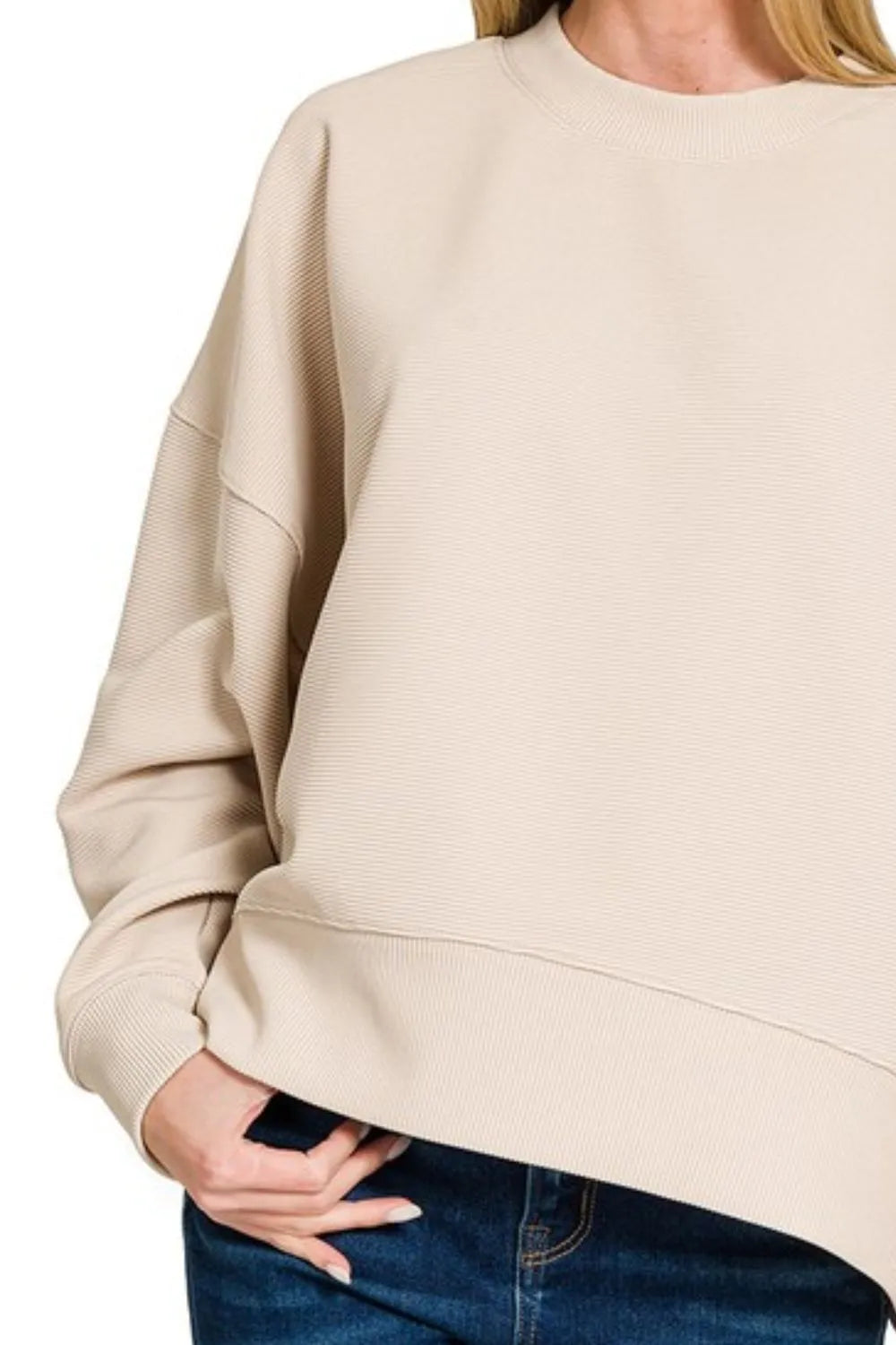 Image of Zenana Ribbed Balloon Sleeve Sweatshirt | Queeble.shop