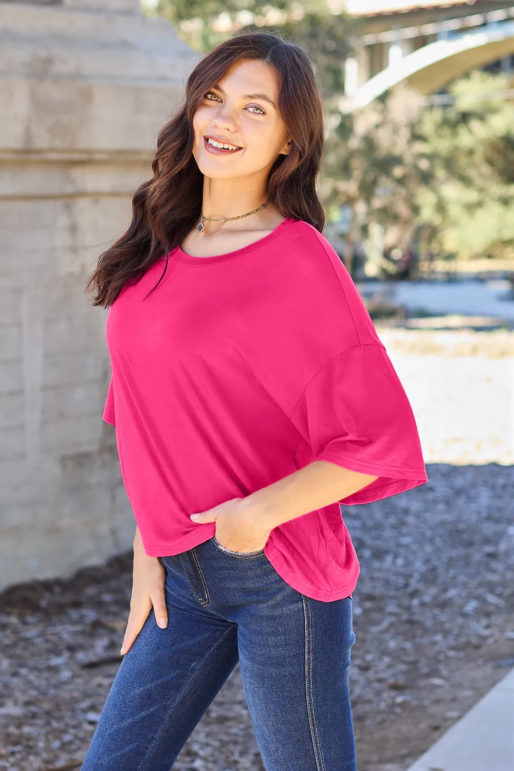 Image of Basic Bae Full Size Round Neck Drop Shoulder T-Shirt | Queeble.shop