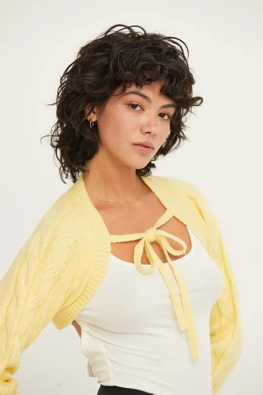 Image of HYFVE Cable-Knit Tie-Front Shrug | Queeble.shop