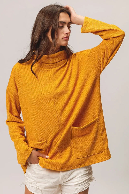 Image of BiBi Piper Rib Double Pocket Turtle Neck Sweater | Queeble.shop
