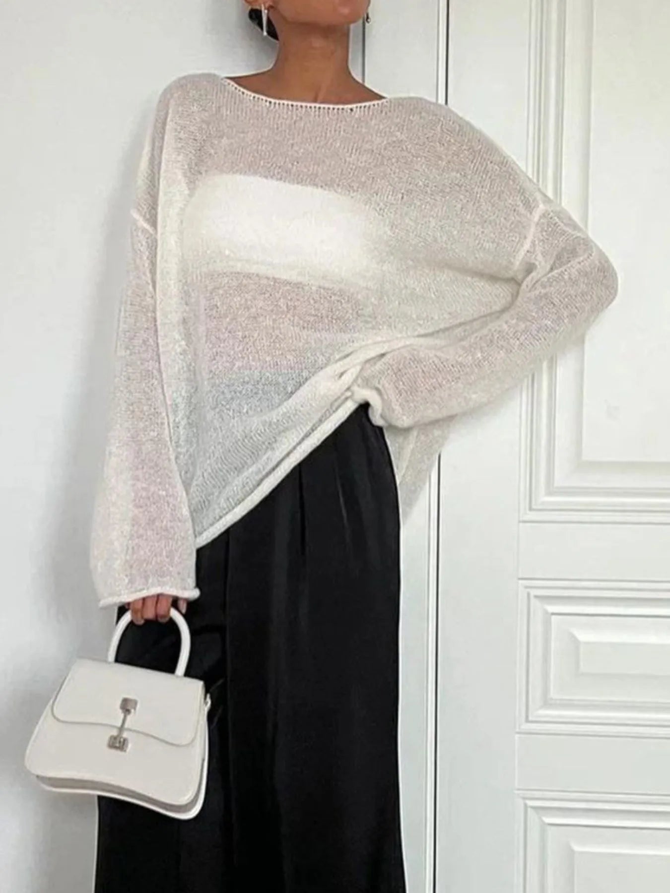 Image of Oversized Drop Shoulder Sheer Knit Top | Queeble.shop