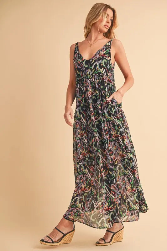 Image of Aemi + Co Printed V-Neck Frill Tiered Cami Dress | Queeble.shop