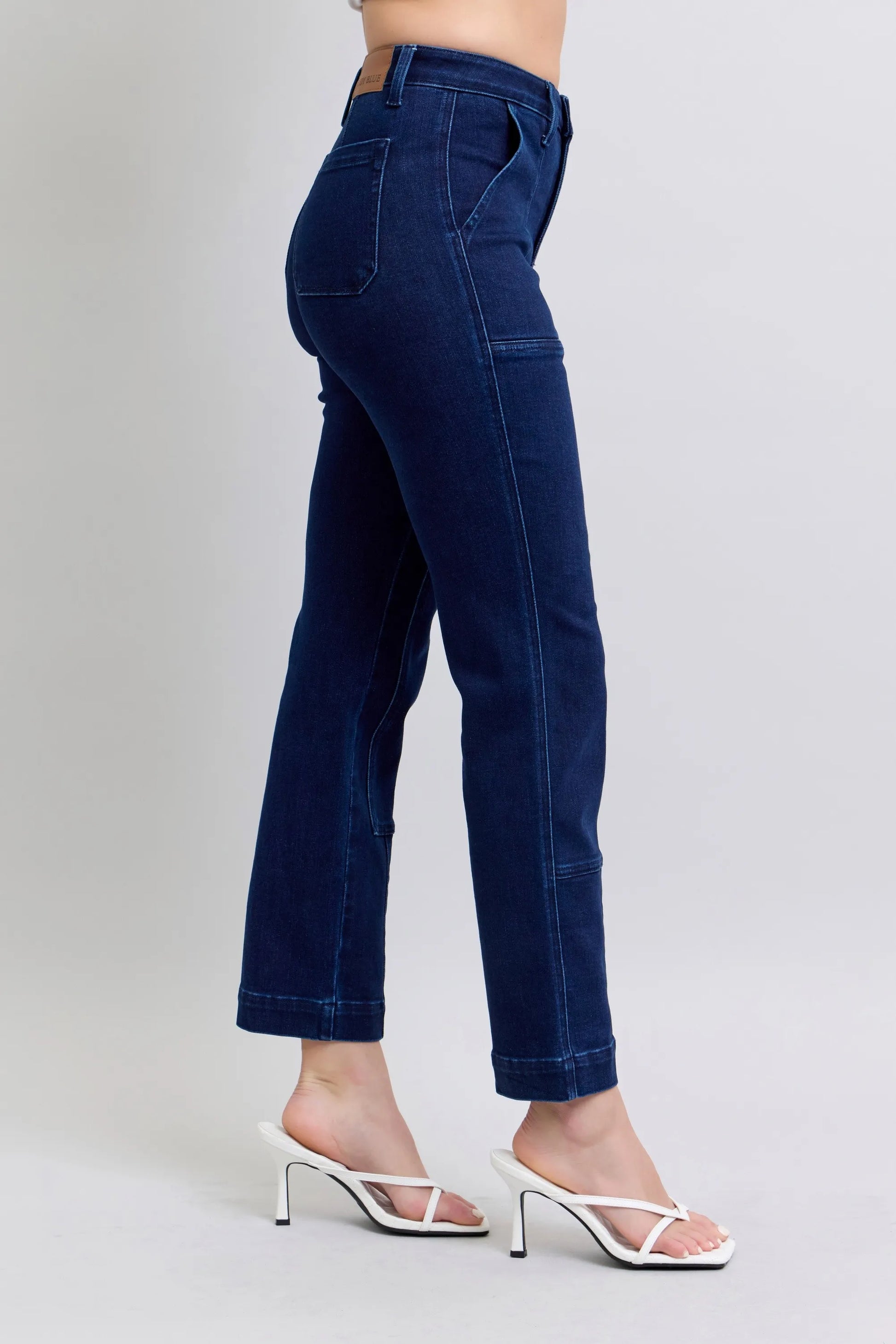 Image of Judy Blue Full Size Hw Work Wear Knee Patch Straight Jeans Plus Size | Queeble.shop