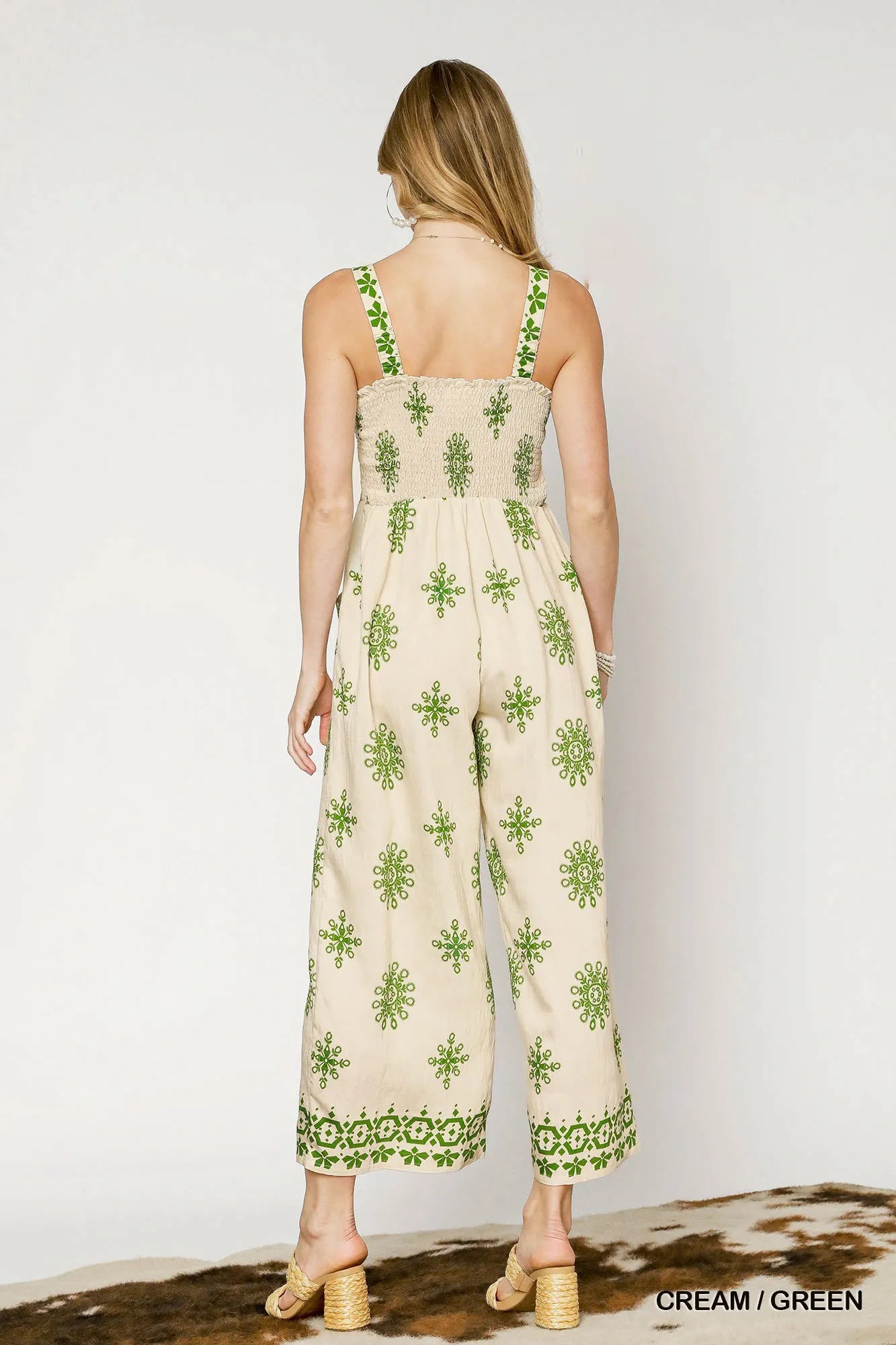 Image of Umgee Smocked Printed Wide Leg Jumpsuit | Queeble.shop