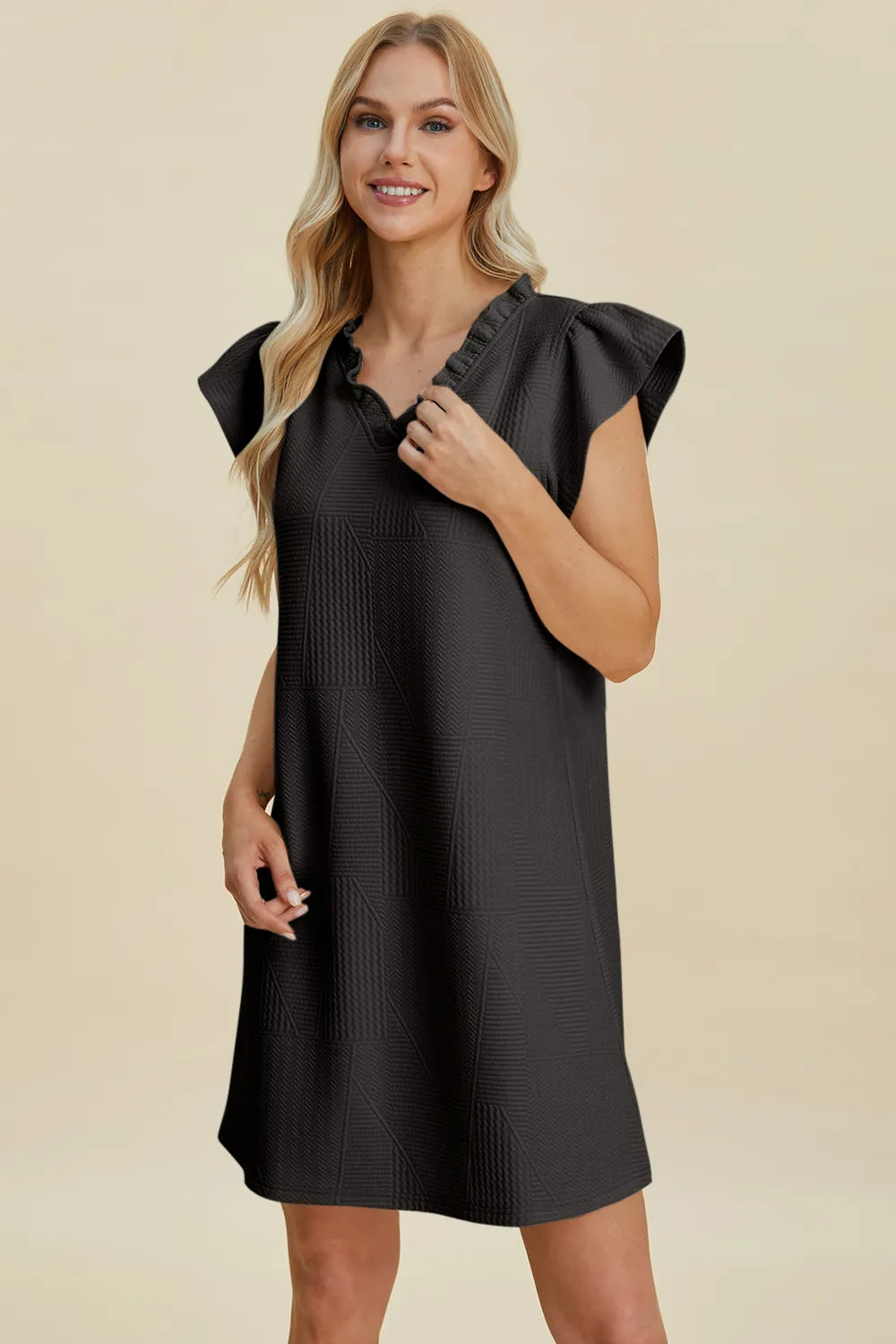 Image of Double Take Full Size Ruffled V-Neck Cap Sleeve Dress | Queeble.shop