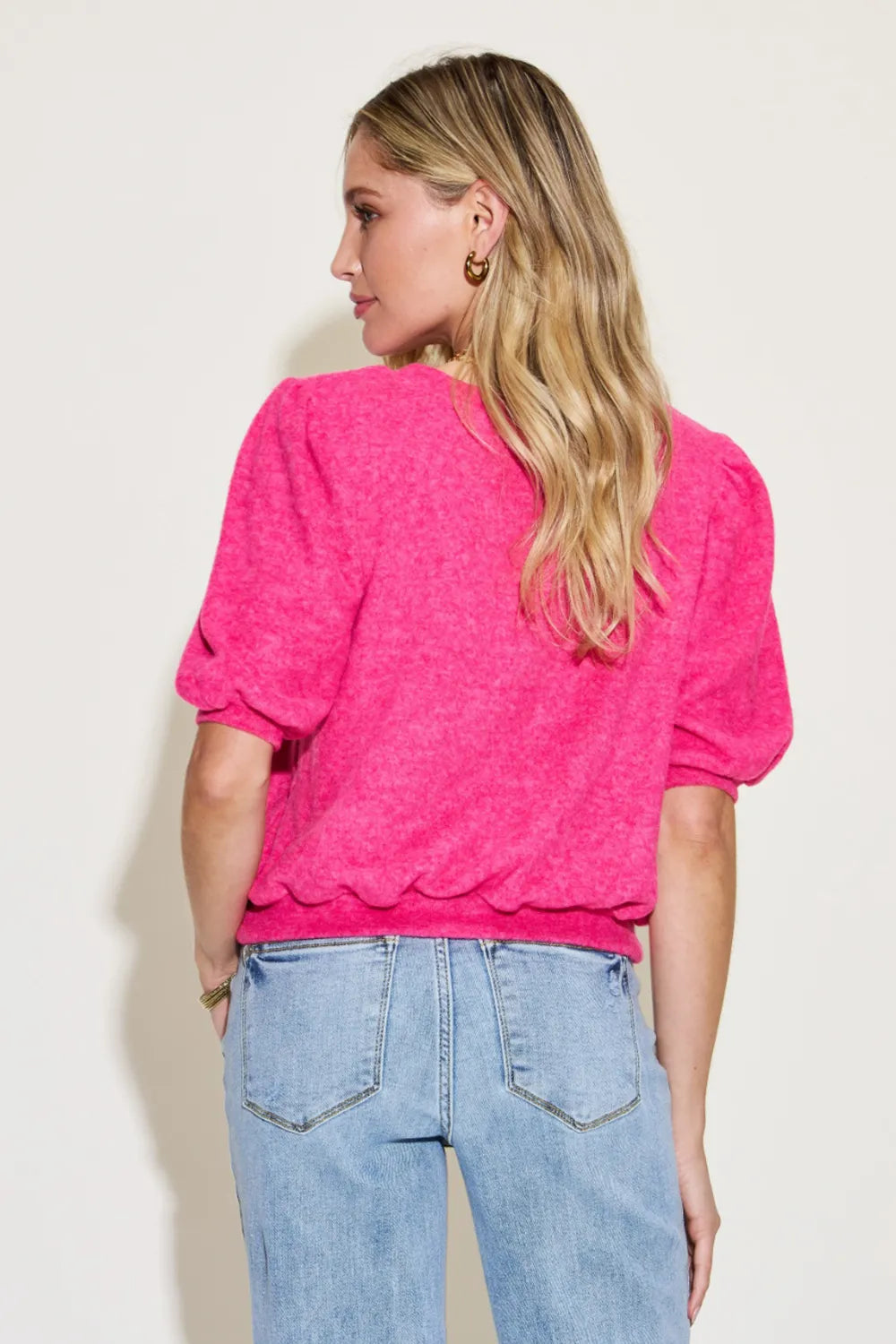 Image of Zenana Round Neck Lantern Half Sleeve Sweater | Queeble.shop
