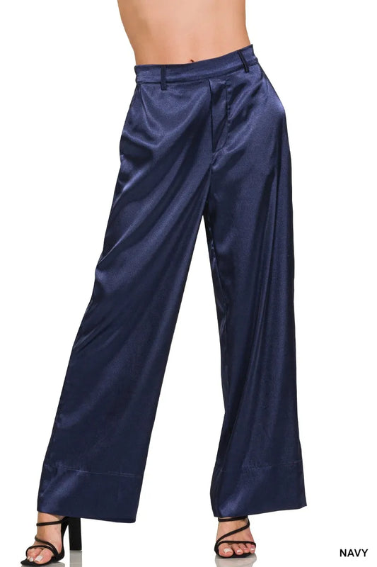 Image of Zenana Wide-Leg Satin Pants | Queeble.shop
