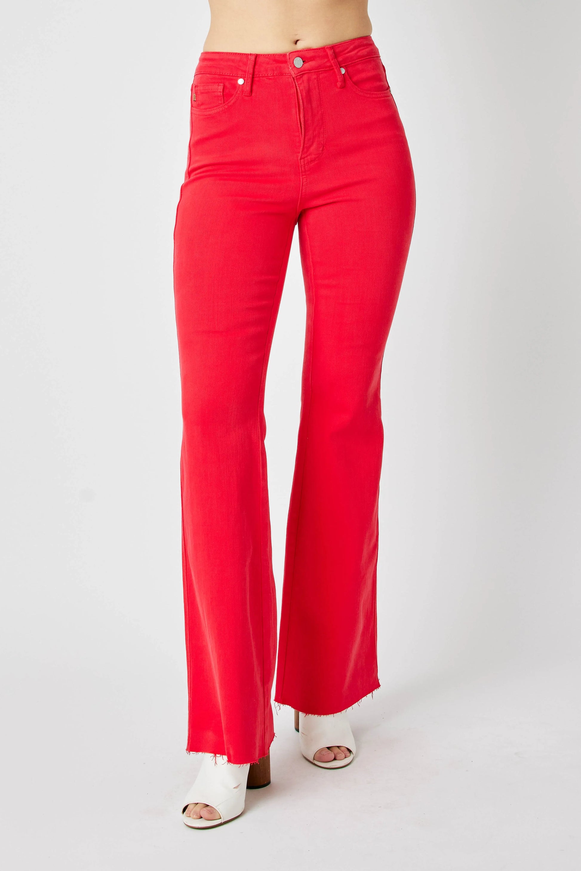 Image of Judy Blue Full Size Hw Tummy Control Garment Dyed Flare Jeans Plus Size | Queeble.shop