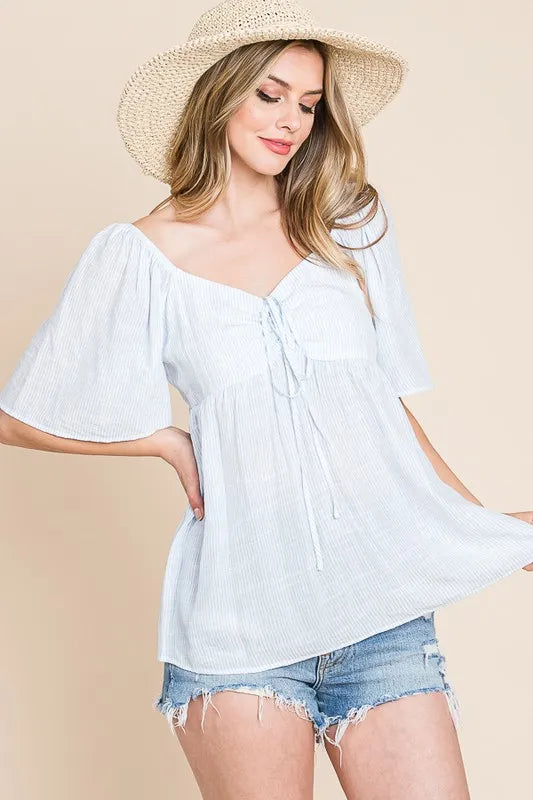 Image of Lime 'N' Chili Thin Striped with Tie Front Babydoll Top | Queeble.shop