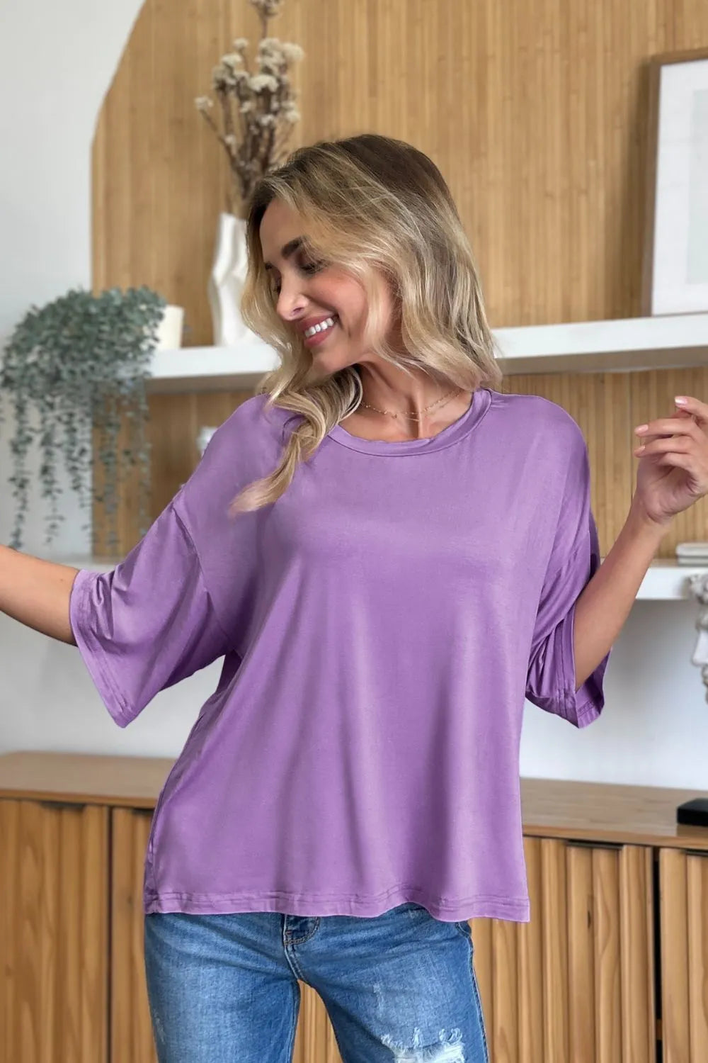 Image of Basic Bae Bamboo Full Size Round Neck Drop Shoulder T-Shirt | Queeble.shop