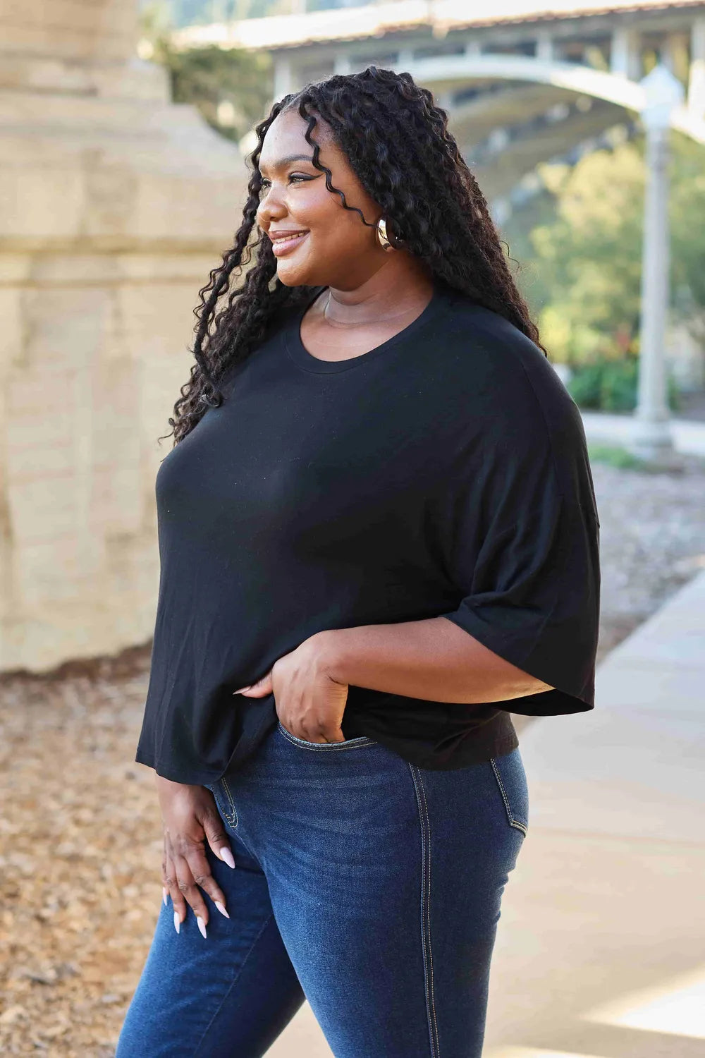 Image of Basic Bae Full Size Round Neck Drop Shoulder T-Shirt | Queeble.shop