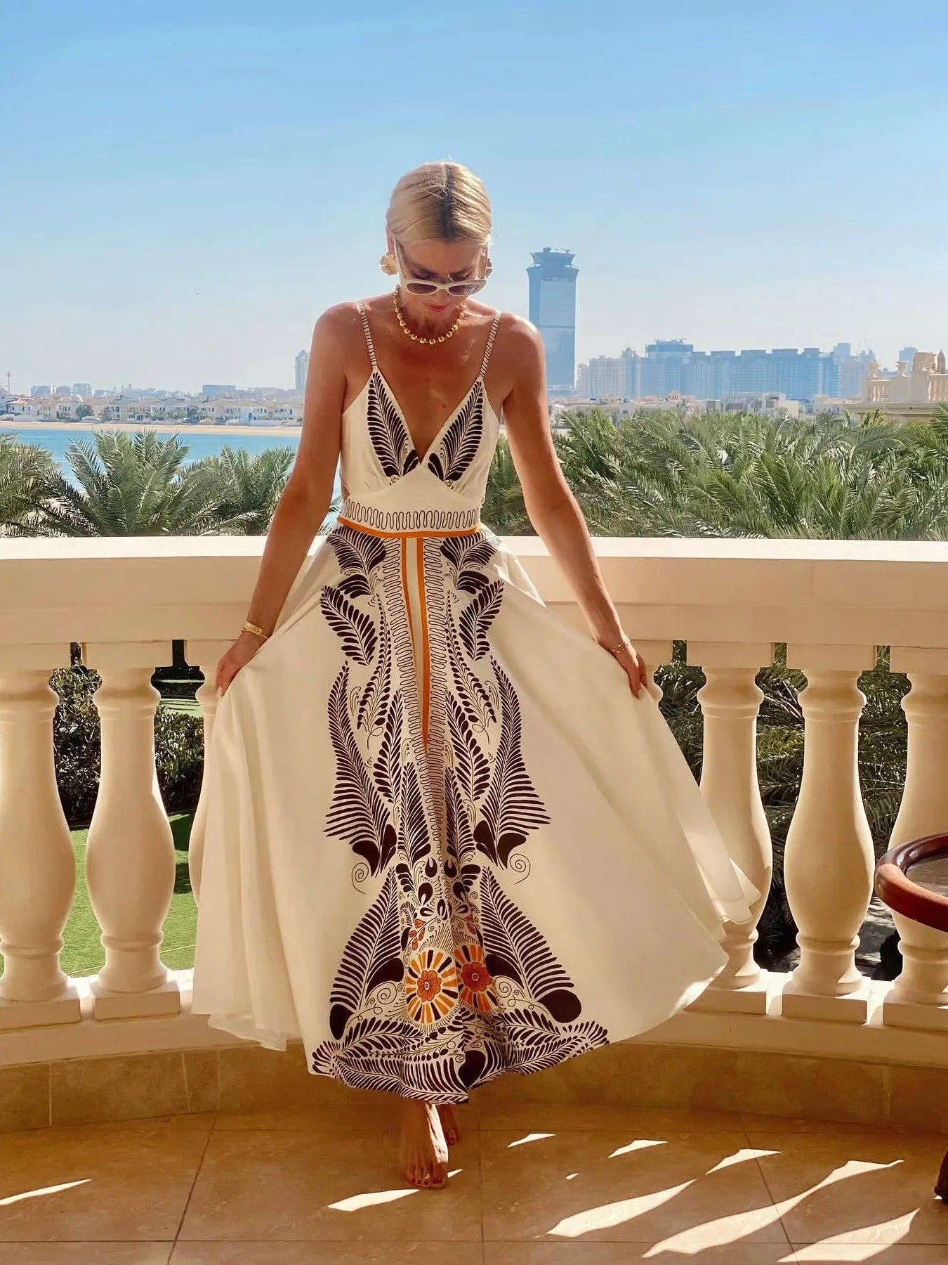 Image of Printed V-Neck Cami Dress | Queeble.shop