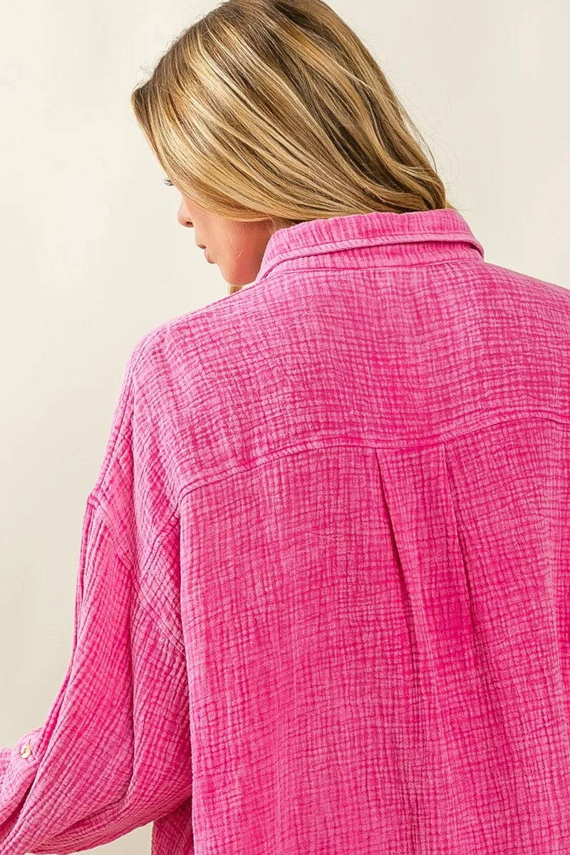 Image of BiBi Raw Edge Detailed Mineral Washed Loose Fit Shirt | Queeble.shop