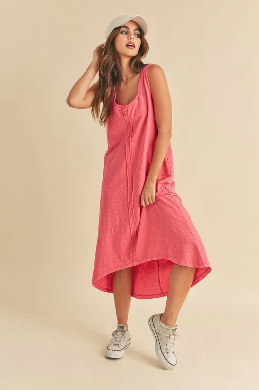 Image of Aemi + Co High-Low Hem Scoop Neck Midi Tank Dress | Queeble.shop