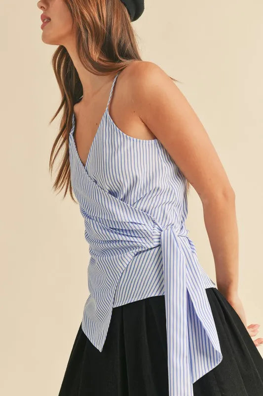 Image of Aemi + Co Side Knotted Surplice Striped Cami | Queeble.shop