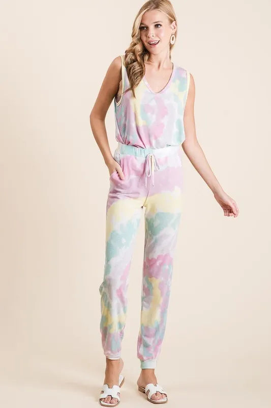 Image of BiBi Tie Dye French Terry Casual Pants | Queeble.shop