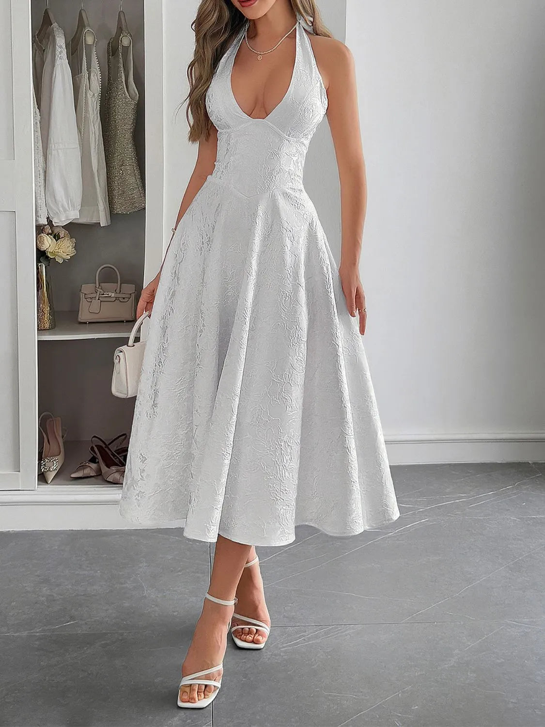 Image of Halter Neck Midi Dress with Pockets | Queeble.shop
