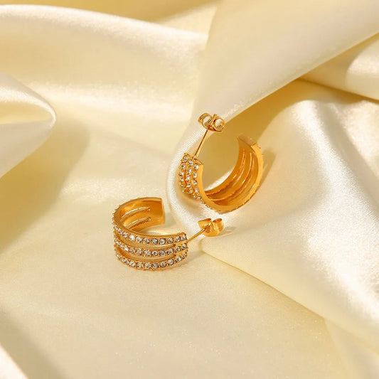 Image of Stainless Steel Inlaid Zircon C-Hoop Earrings | Queeble.shop