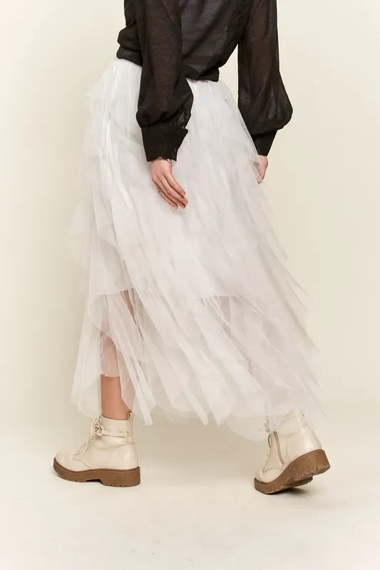 Image of ADORA Ruffled Elastic Waist Midi Skirt | Queeble.shop