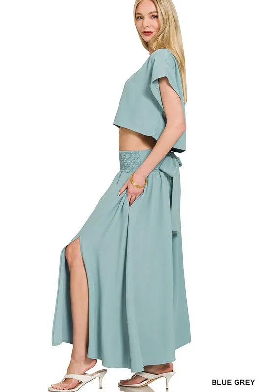 Image of Zenana Heavy Woven Span Crop Tee & Skirt Set | Queeble.shop