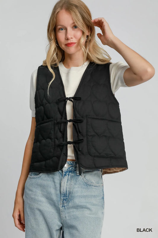 Image of Umgee Heart Quilted Tie-Front Vest | Queeble.shop