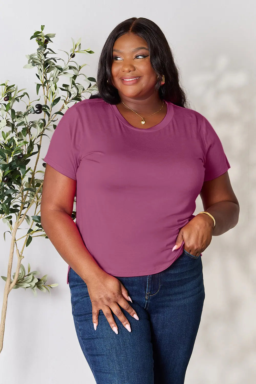 Image of Basic Bae Full Size Round Neck Short Sleeve T-Shirt Plus Size | Queeble.shop