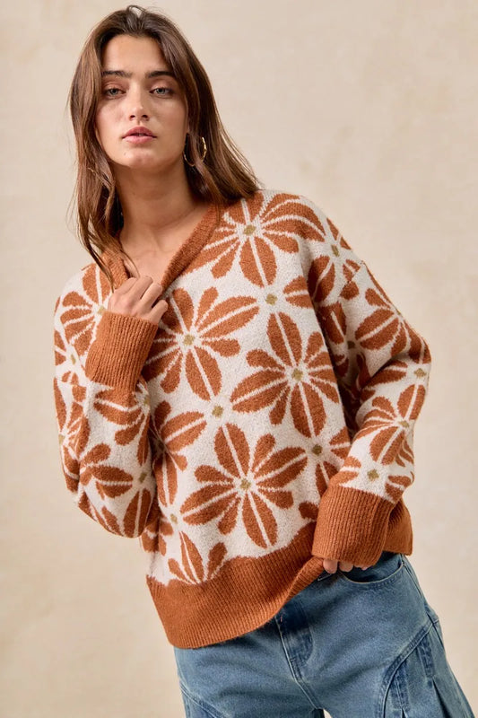 Image of BiBi Flower Pattern Long Sleeve Sweater | Queeble.shop