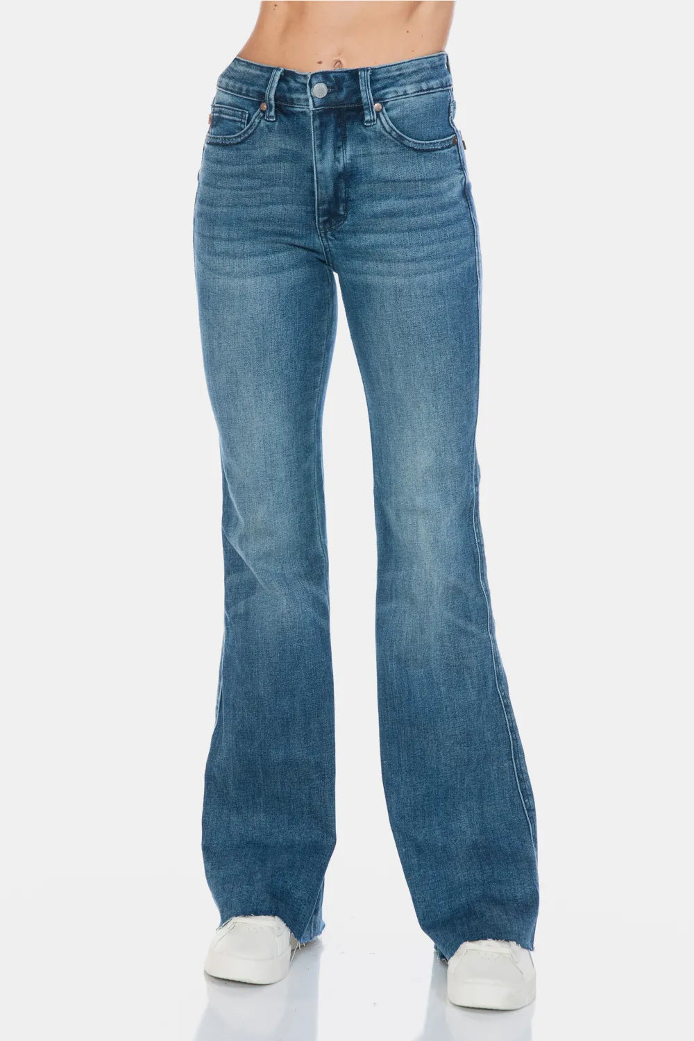 Image of Judy Blue Full Size Tummy Control Cut Hem Flare Jeans | Queeble.shop