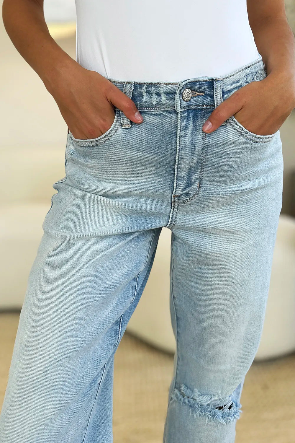 Image of Judy Blue Full Size High Waist Distressed Straight Jeans | Queeble.shop