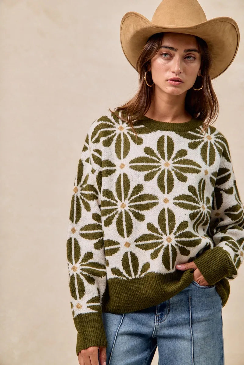 Image of BiBi Flower Pattern Long Sleeve Sweater | Queeble.shop
