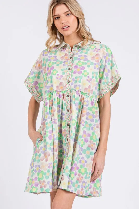 Image of SAGE+FIG Floral Babydoll Short Sleeves Dress | Queeble.shop