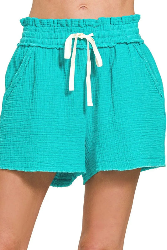 Image of Zenana Double Gauze Elasticband Drawstring Waist Shorts | Queeble.shop