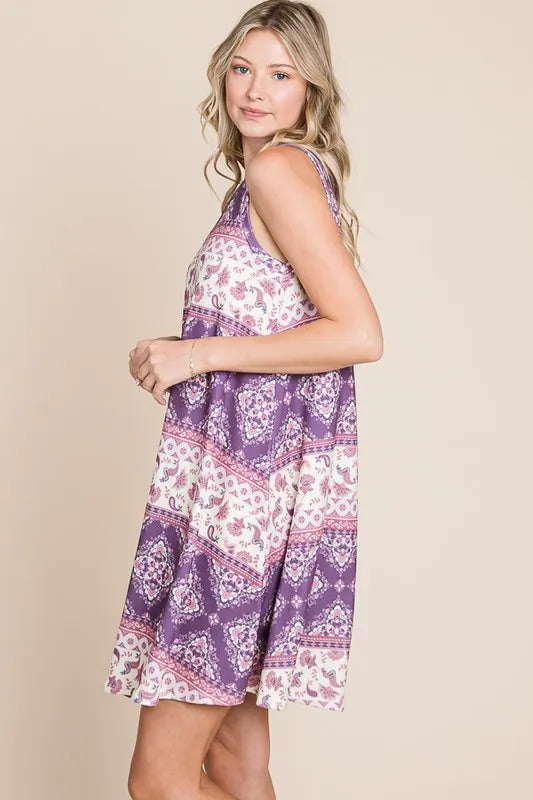 Image of BOMBOM Bohemian Print Sleeveless Dress | Queeble.shop