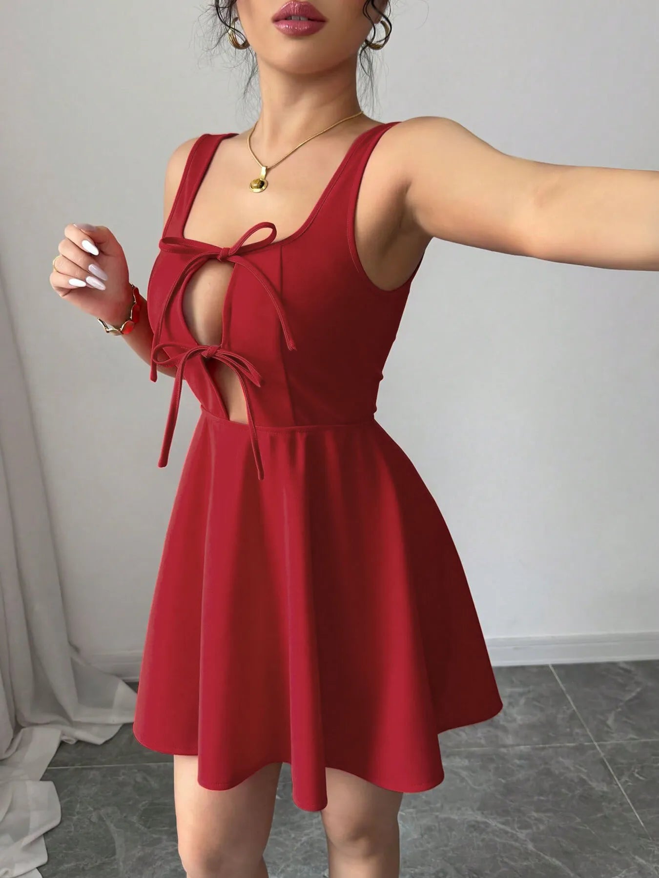 Image of Tie Front Wide Strap Dress | Queeble.shop
