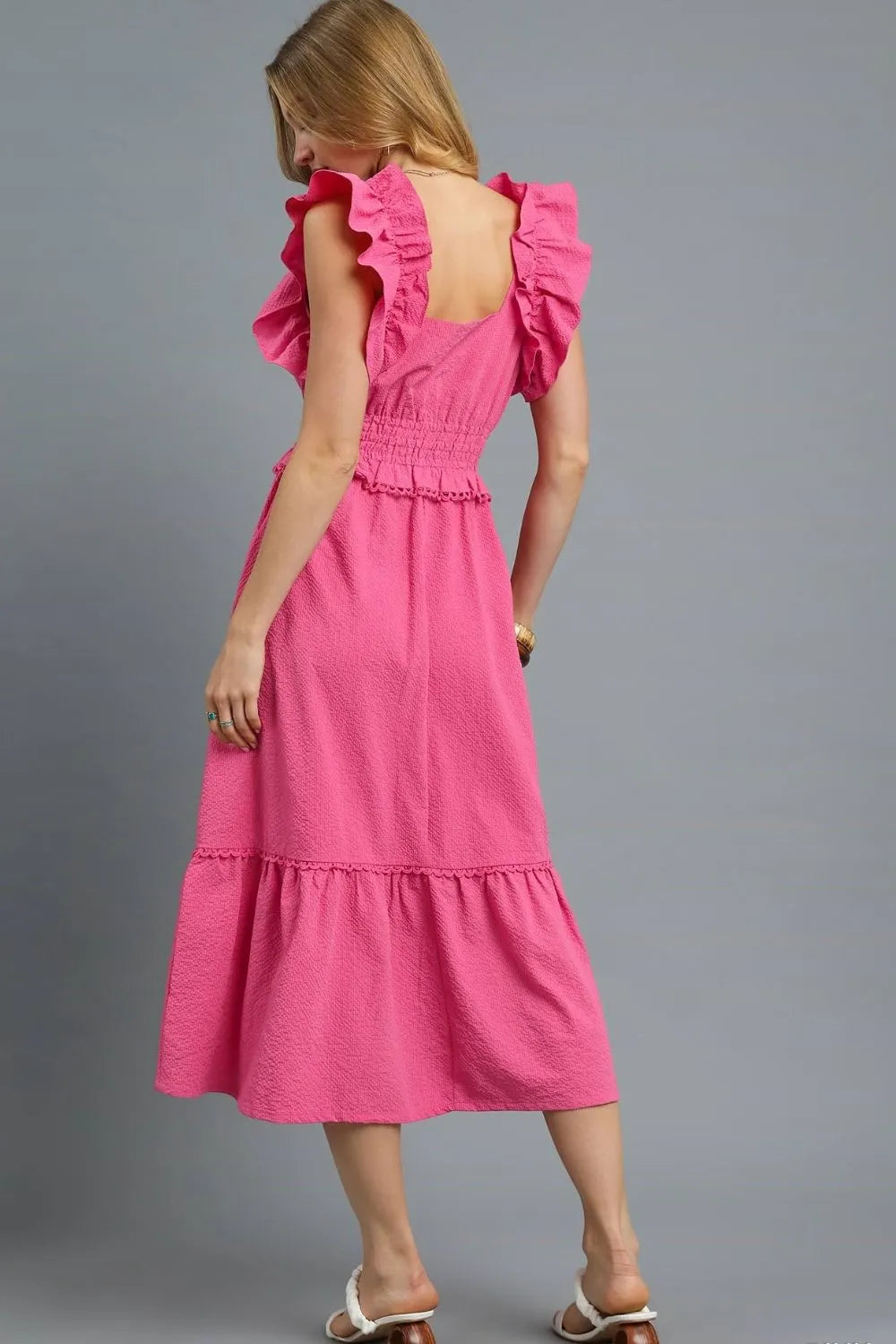 Image of Umgee V-Neck Ruffled Cap Sleeve Midi Dress | Queeble.shop