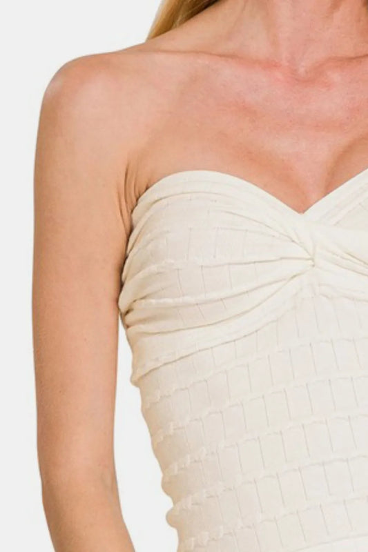 Image of Zenana Ruched Twisted Sweetheart Neck Top | Queeble.shop
