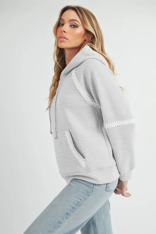 Image of Aemi + Co Lace Detail Drawstring Hoodie with Kangaroo Pocket | Queeble.shop