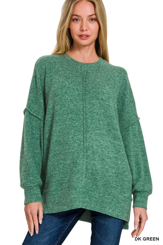 Image of Zenana Brushed Melange Hacci Oversized Sweater | Queeble.shop