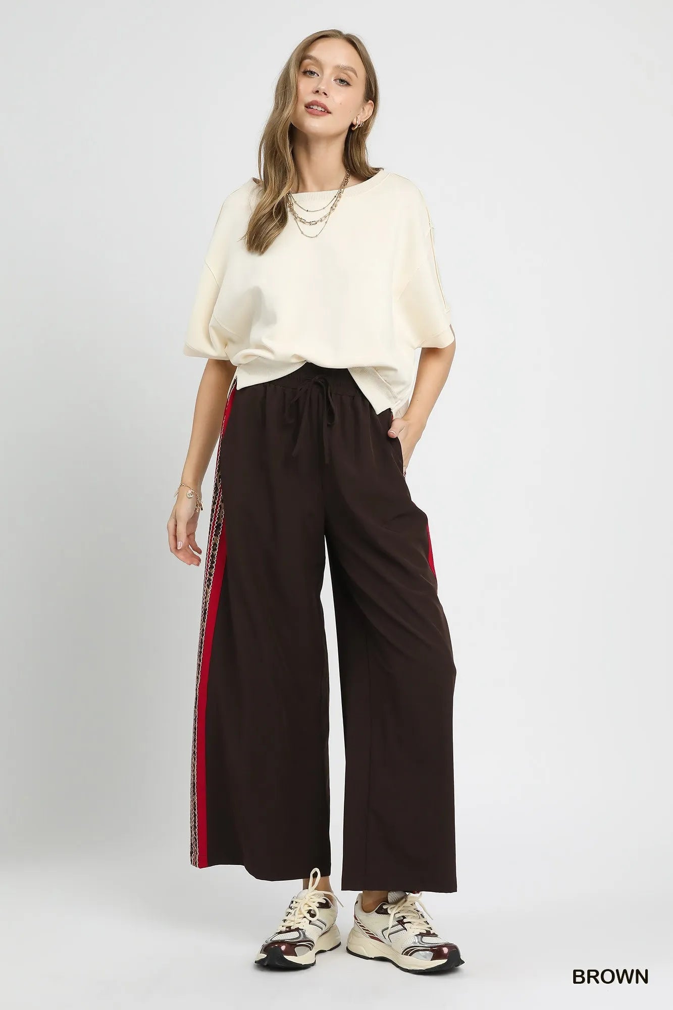 Image of Umgee Wide Leg Pants with Contrast Side Trim | Queeble.shop
